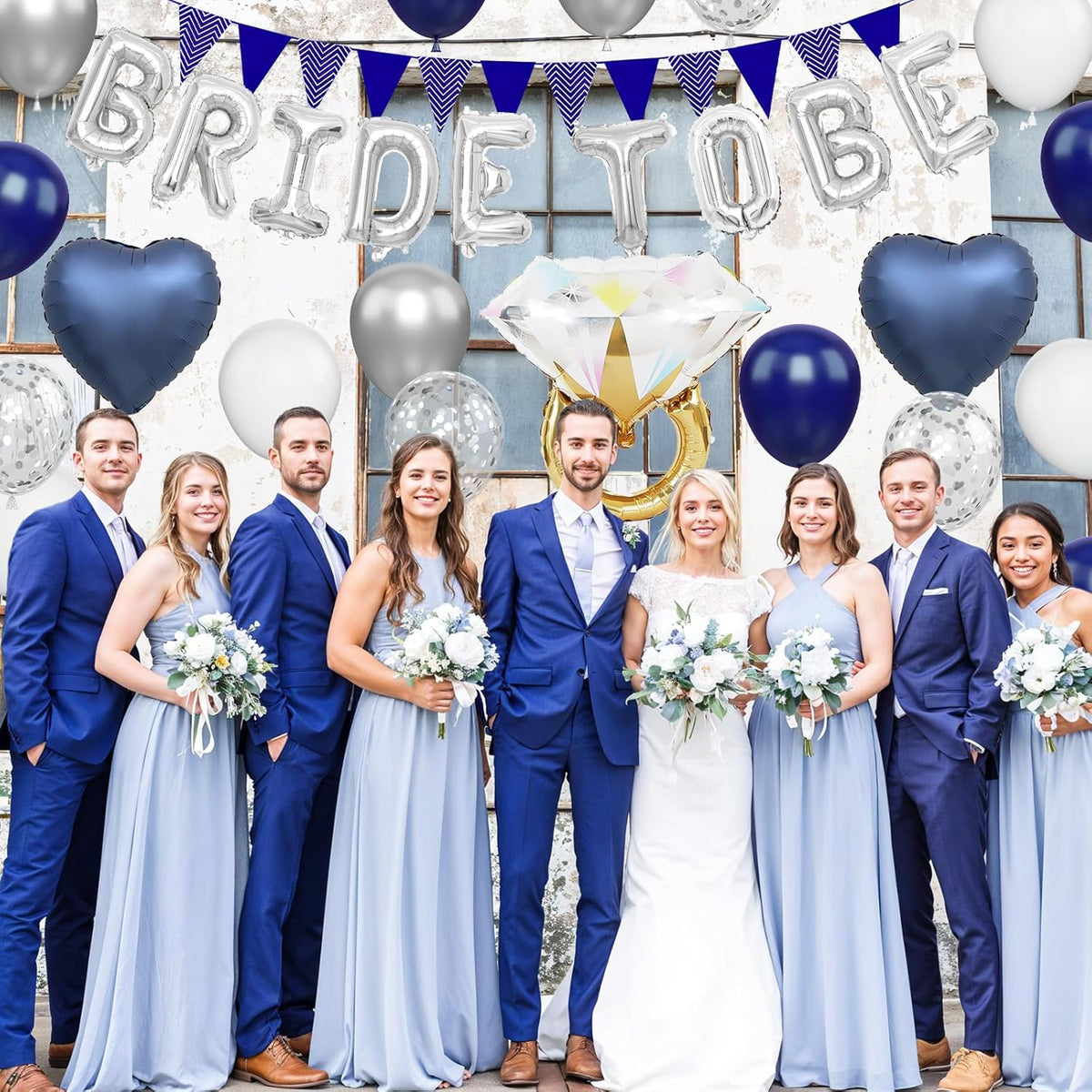 Blue Silver Bachelorette Party Decorations, Silver Bride To Be Bridal Shower Balloons Decoration