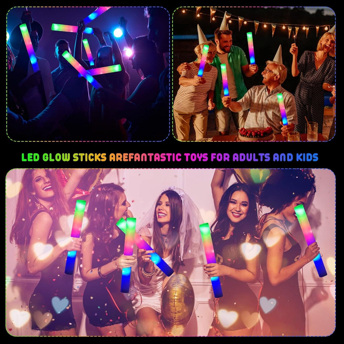 LifBetter Light Up Glow Sticks Bulk, LED Foam Sticks 112 pcs Glow in The Dark with 3 Modes Flashing