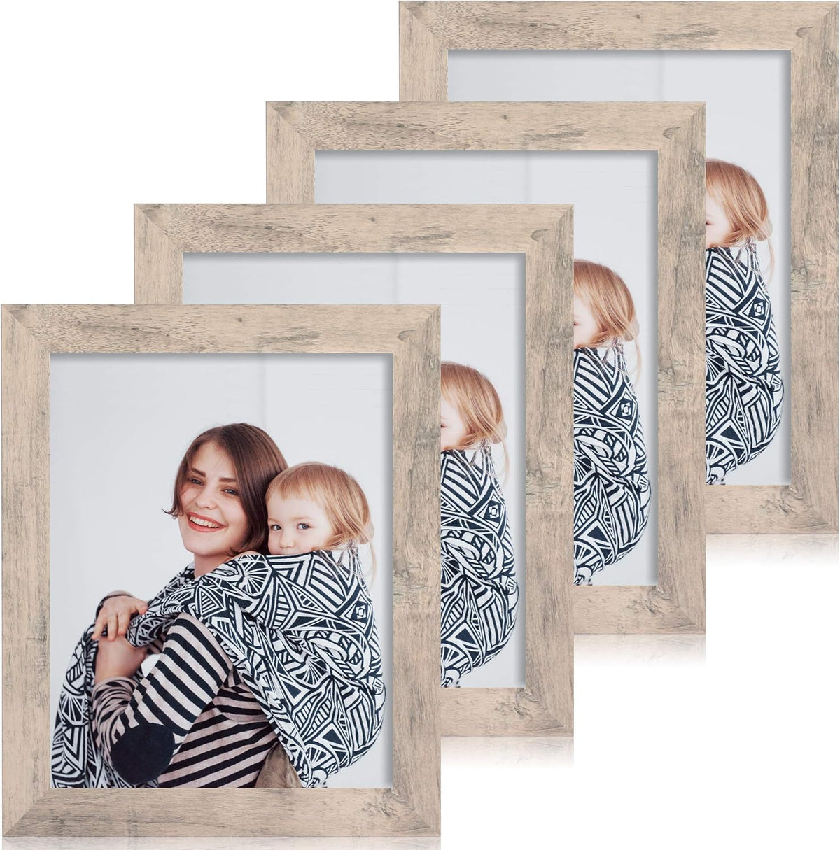8x10 Picture Frame Set of 4, Smoke Gray Frame with High Definition Real Glass, 8 x 10 Wood Photo