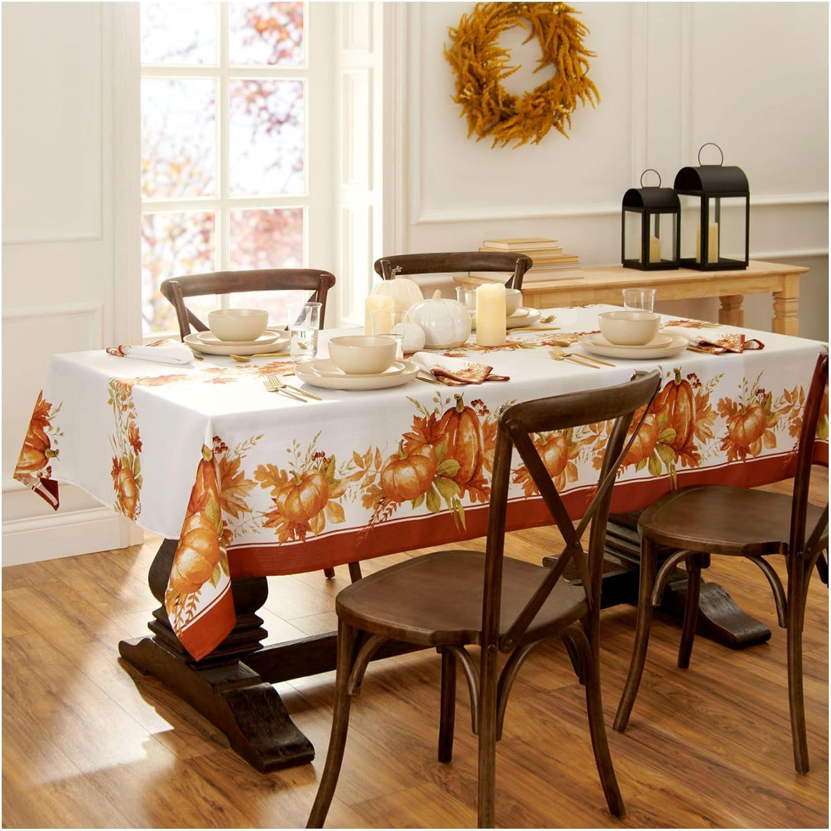 Elrene Home Fashions Autumn Pumpkin Grove Wrinkle Resistant Tablecloth, 60"x120" Rectangle, Multi