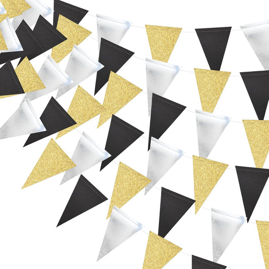 Triangle Flag Bunting Banner, MerryNine 3 Pack 30 Feet Vintage Style Pennant Banner for Wedding
