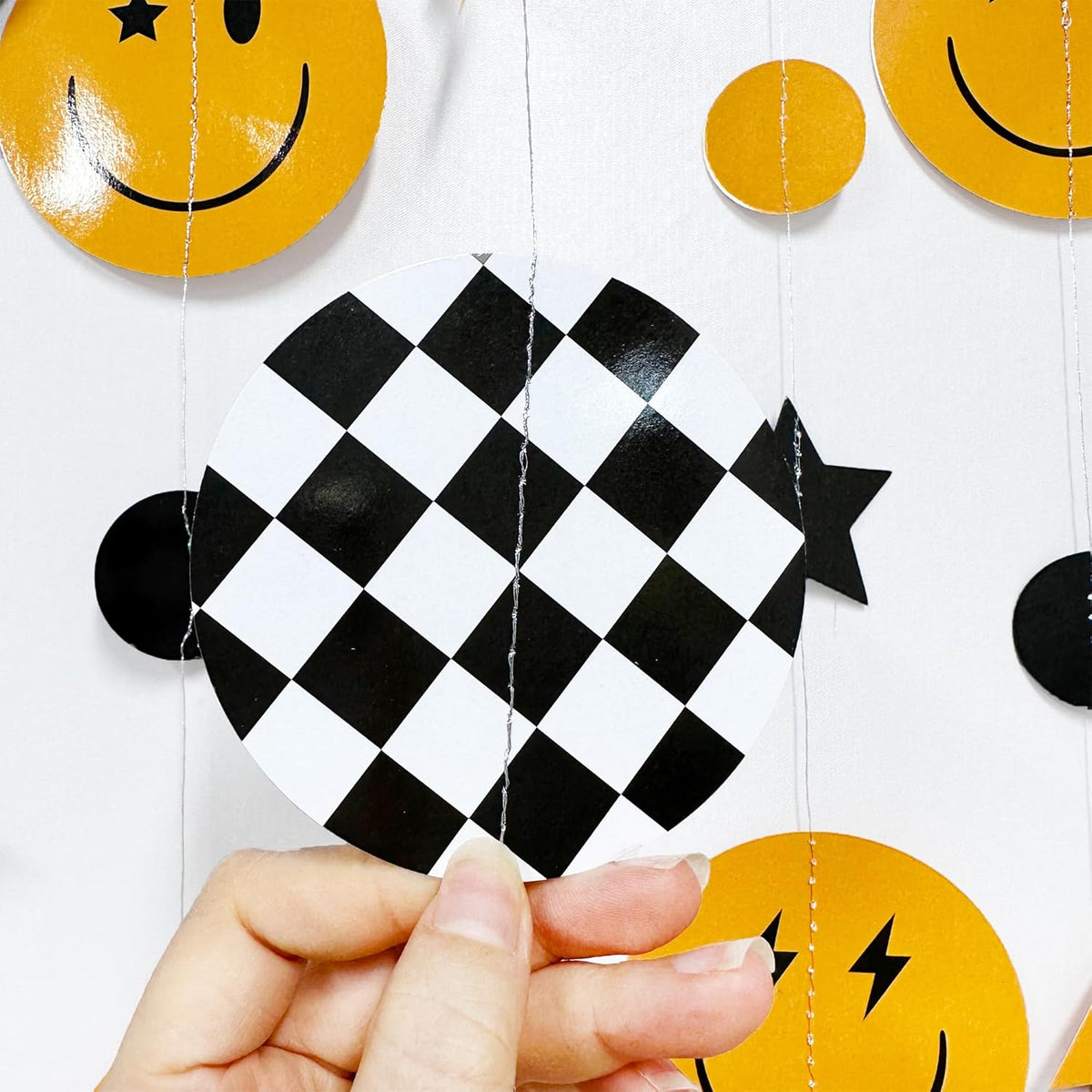 One Happy Dude 1st Birthday Decorations Black Yellow Smile Face Lightning Star Checkered Circle Dot