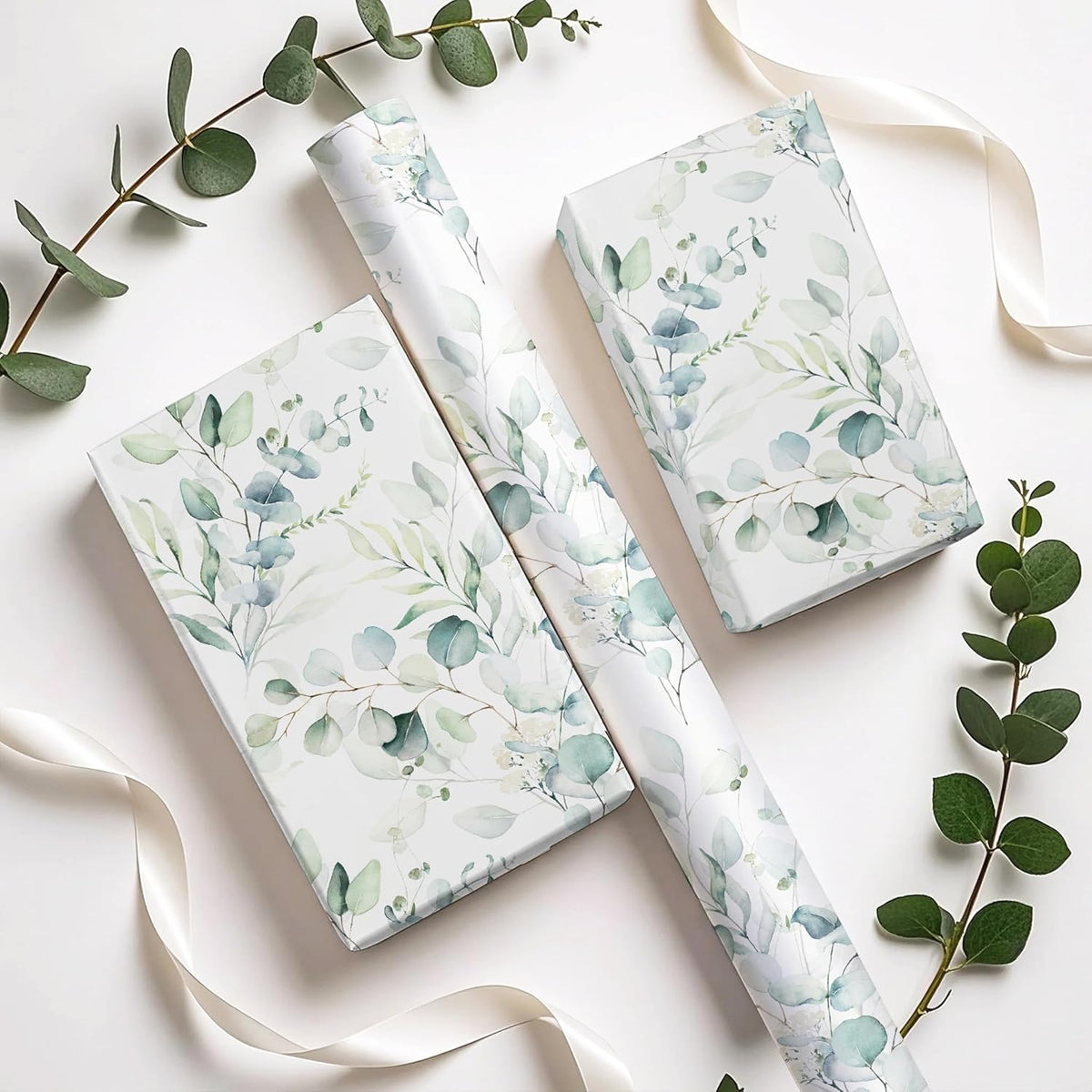 WRAPAHOLIC Eucalyptus Leaves Wrapping Paper Roll - Mini Roll - 17 Inch x 33 Feet - Eucalyptus