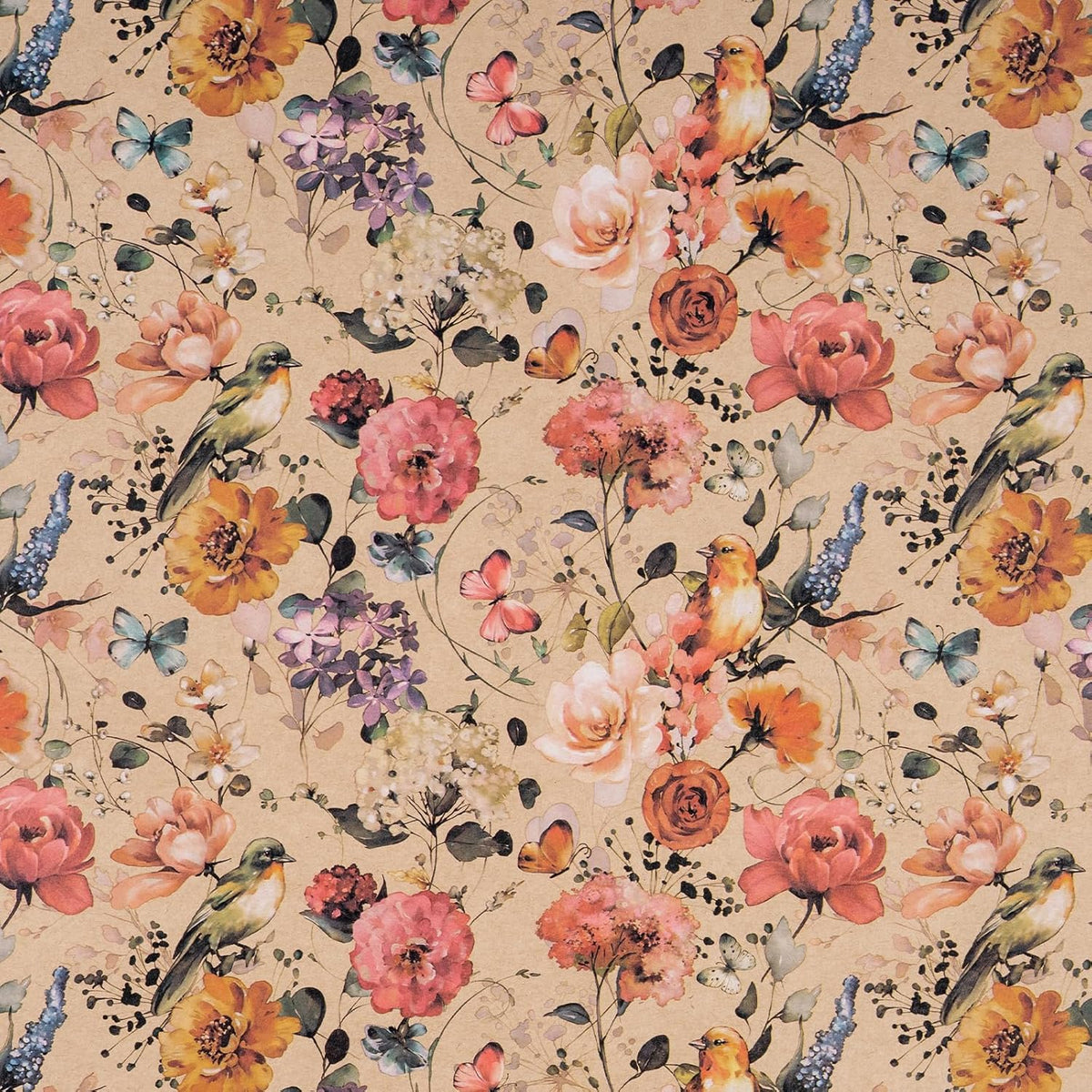 RUSPEPA Blooming Flower Wrapping Paper with Bird and Butterfly Design, 17 in x 32.8 ft Each Roll
