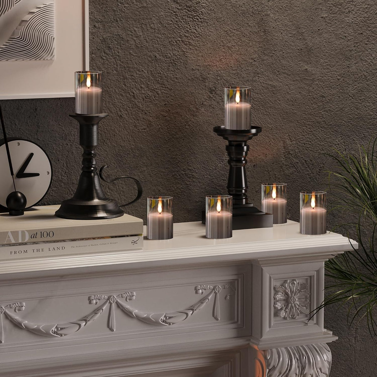 6Pack Glass Flickering Flameless Candles with Remote, 2"X3" Real Wax Votive Candles Battery