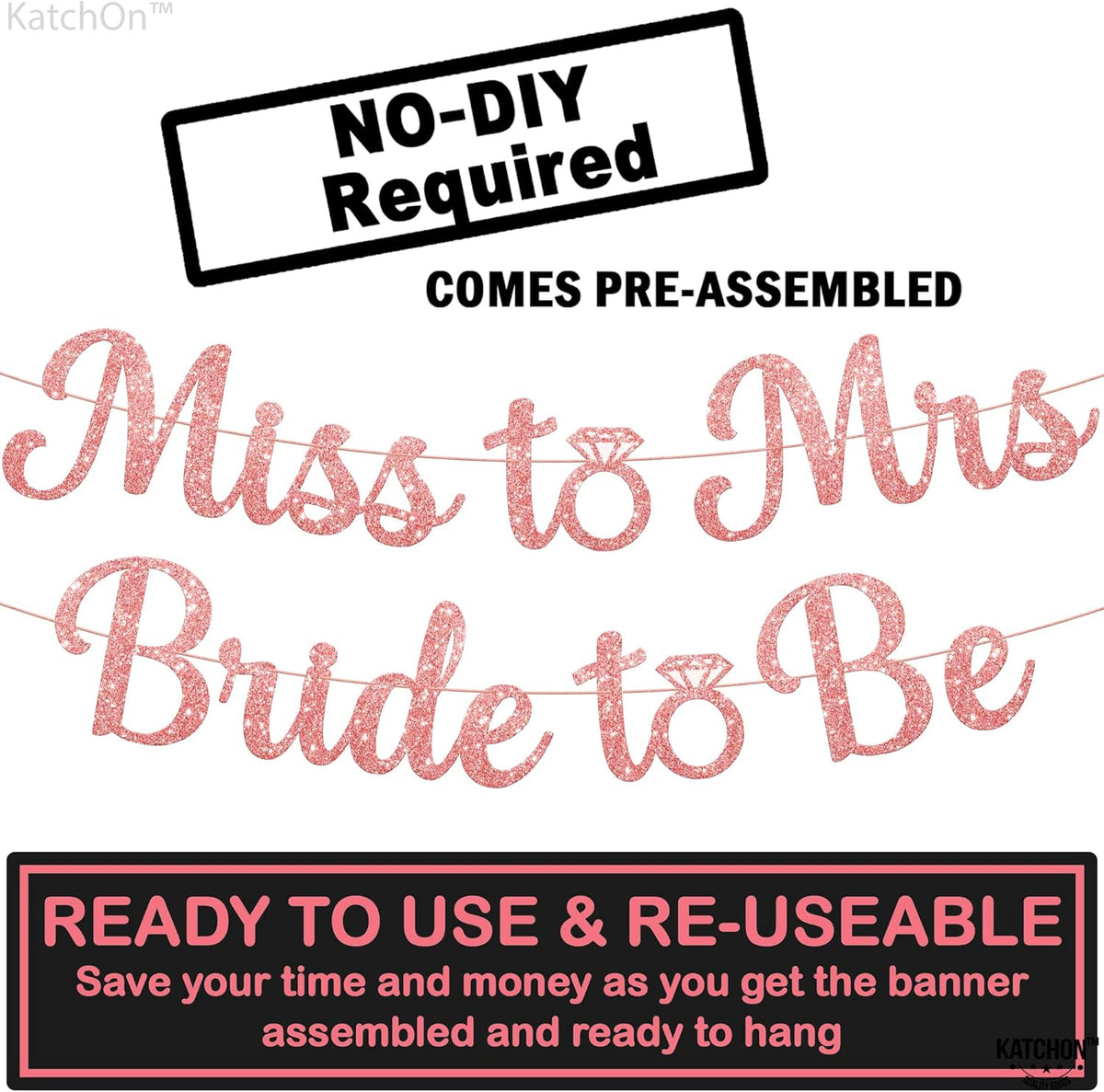 KatchOn, Rose Gold Miss to Mrs Bride to Be Banner - Glitter, 10 Feet, No DIY | Miss to Mrs Banner