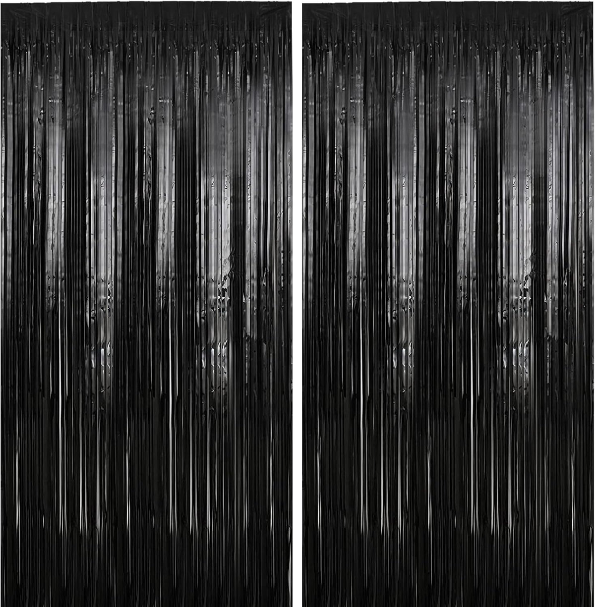 2 Pack 3.28 ft x 6.56 ft Black Tinsel Curtain Party Backdrop Decorations, Metallic Foil Fringe
