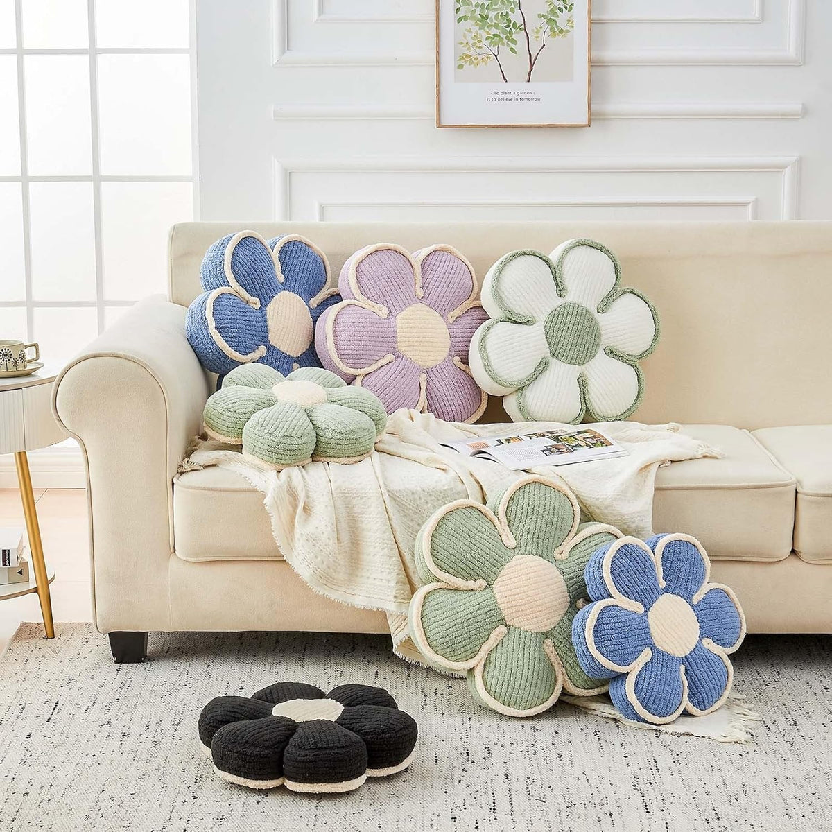 Flower Pillow, Soft Flower Decorative Throw Pillow, Cute Daisy Flower Shaped Seating Floor Cushion