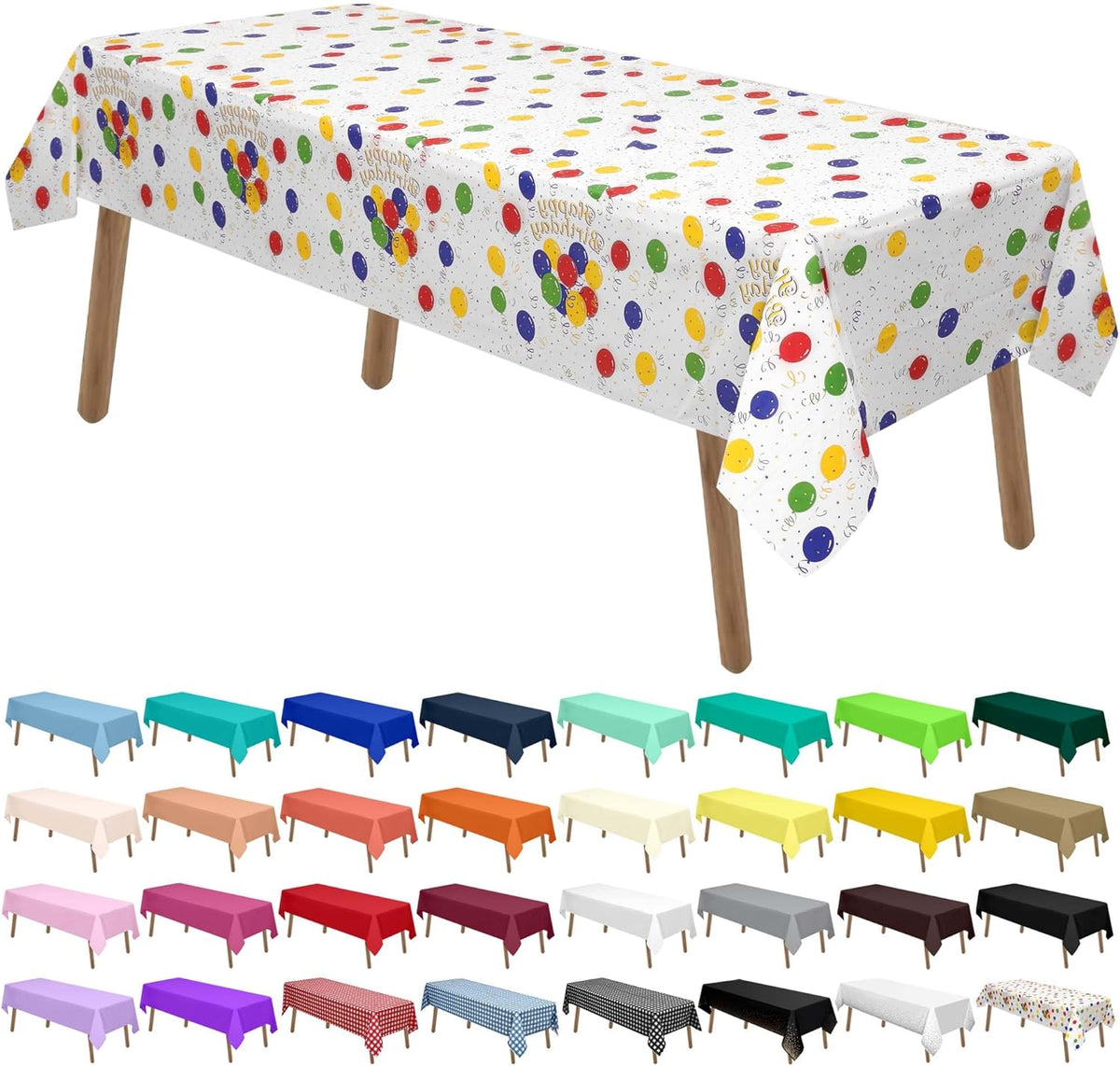PARTY ULYJA Happy Birthday Plastic Tablecloths 2 Pack Rainbow Disposable Table Covers White Shower
