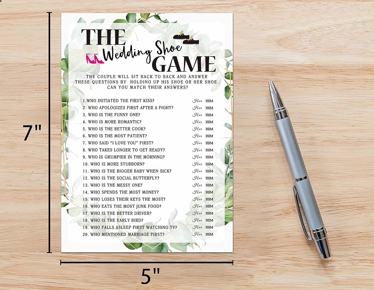 Bridal Shower Game Cards, Wedding Shoe Game, Tropical Jungle Theme Engagement Party Cards for
