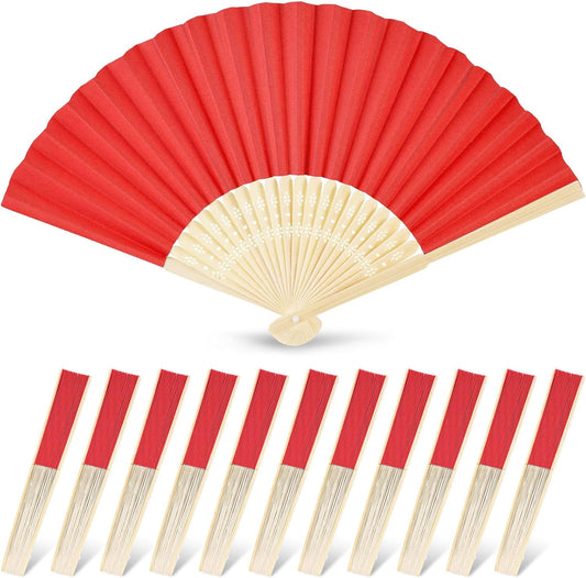 JOHOUSE 12 Pcs Paper Folding Hand Fans, 8.3 Inch Red Fans Handheld Decorative Accessories for