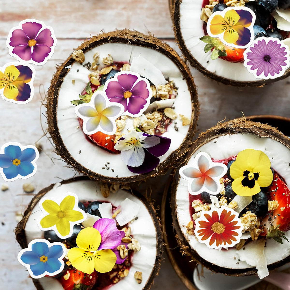 48 Edible Flowers Cupcake Toppers Edible Hawaii Flowers Cupcake Decor Wafer Paper Tropical Luau