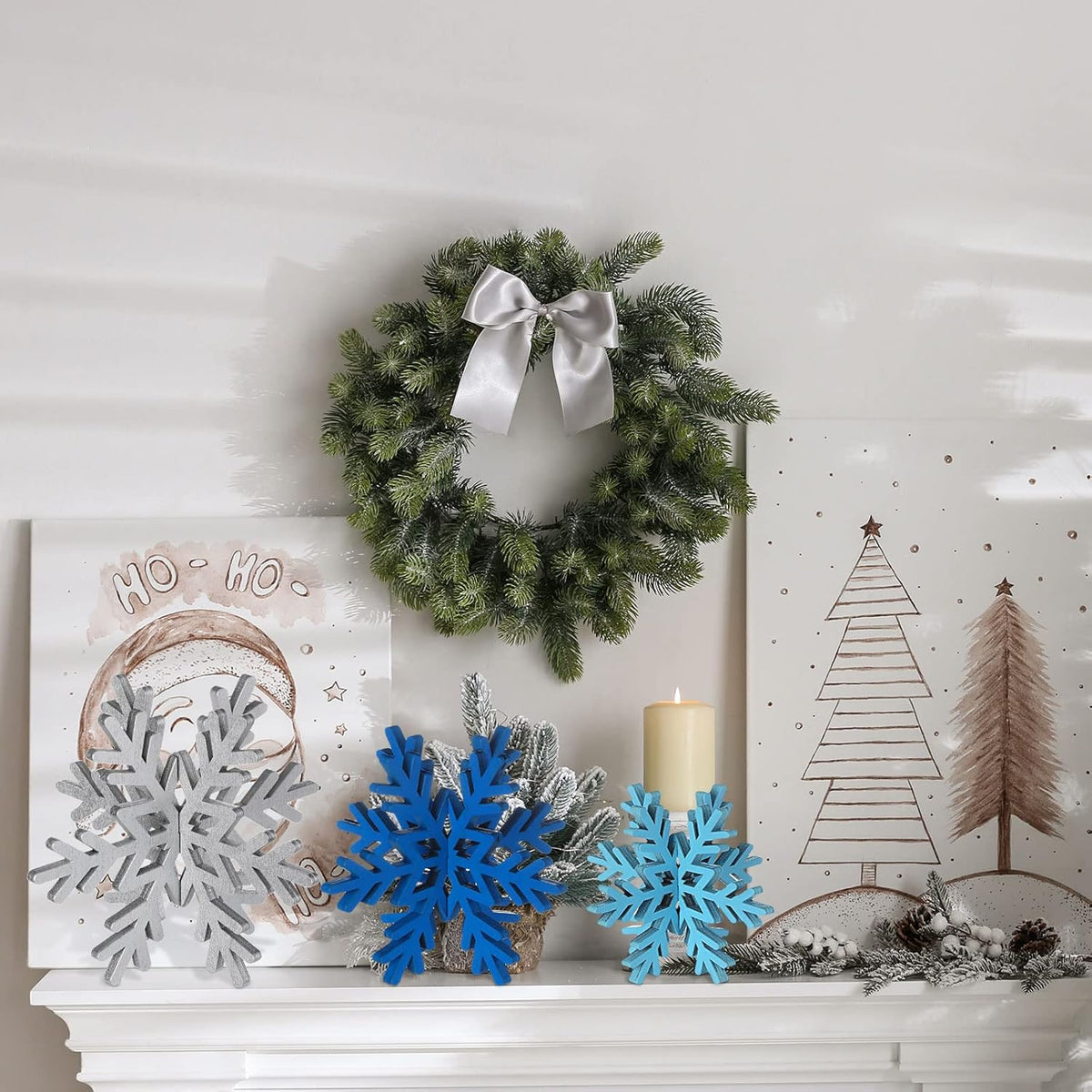 Bucherry 12 Pcs Wooden Snowflake Table Decor 3D Snowflake Tabletop Signs and Centerpiece for