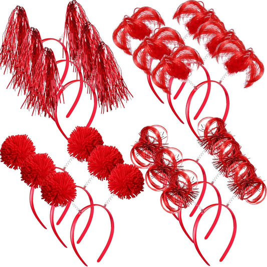 Censen 12 Pcs Halloween Pom Pom Party Headbands Tinsel Ponytails Spirit Head Bopper Headwear for