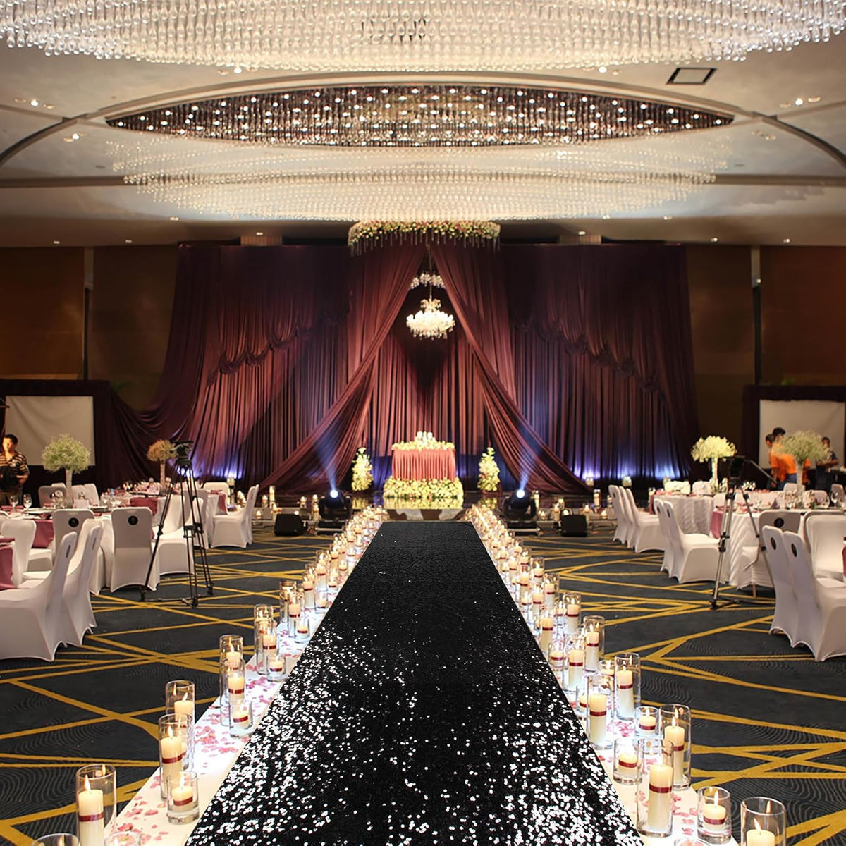 ShinyBeauty 2FTx15FT Black Sequin Glitter Aisle Runner | Sparkle Carpet for Weddings, Proms