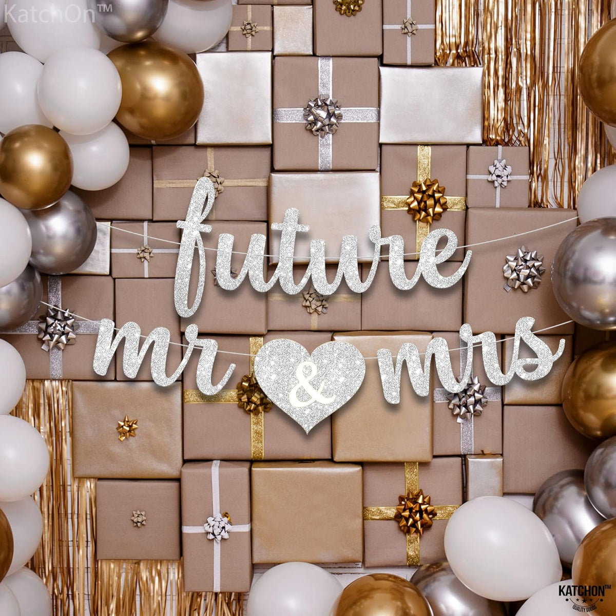 KatchOn, Silver Glitter Future Mr & Mrs Banner - 10 Feet, Pre-Strung, No DIY | Future Mr and Mrs