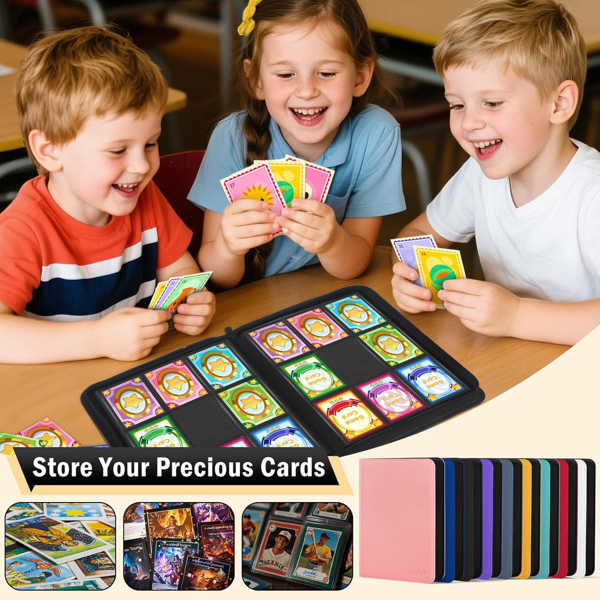 9 Pocket Card Binder, 540 Premium Zip Trading Card Binder, Double-sided Side Loading Card
