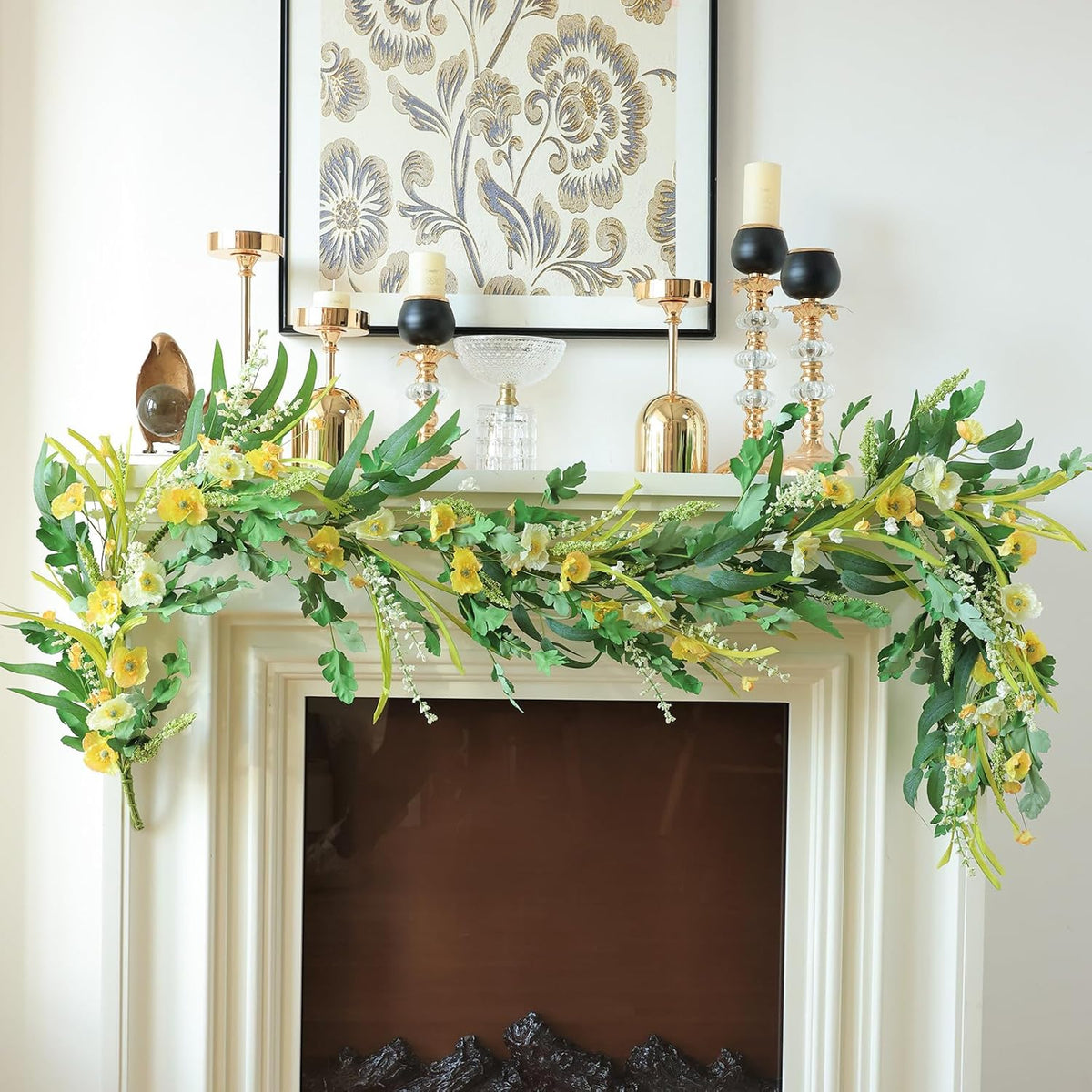 Mizii Yellow Artificial Flower Garland 6FT Fake Poppy Floral Garland Hanging Vines Spring Summer