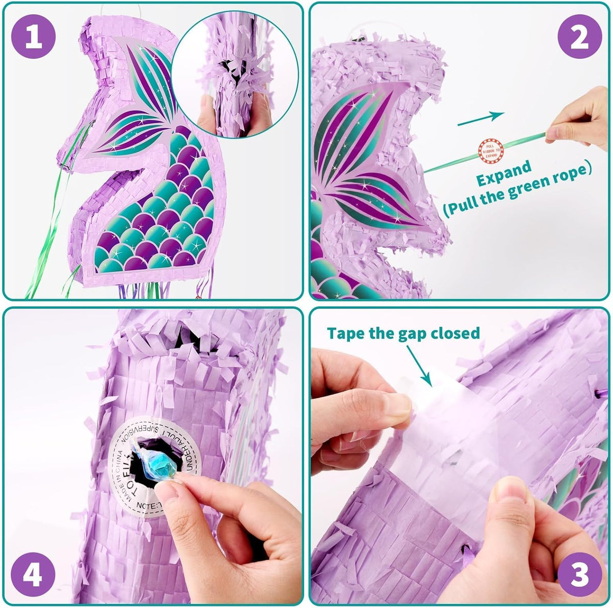 WERNNSAI Foldable Mermaid Piñata - Pull String Mermaid Birthday Party Supplies Mermaid with