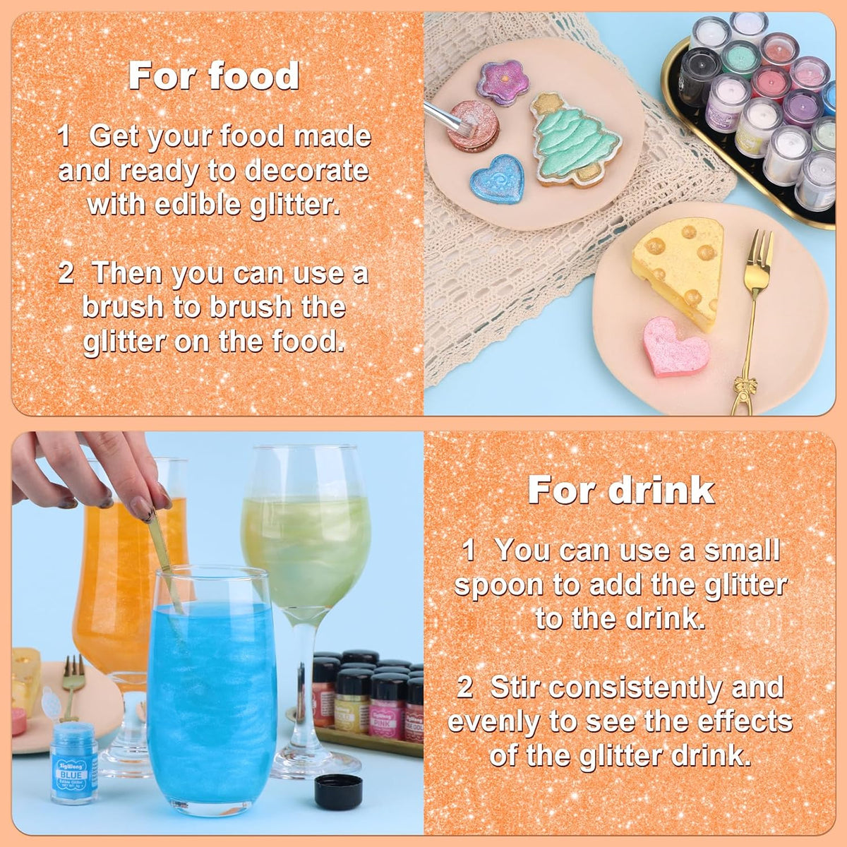 Orange Edible Glitter - 5g Food Grade Cake Decorating Shimmering Glitter, Edible Sprinkle Luster