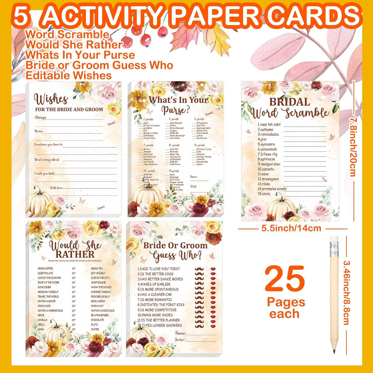 Teling 145 Pieces Bridal Shower Game Bridal Shower Favors Set Wedding Games Cards and Pencils for