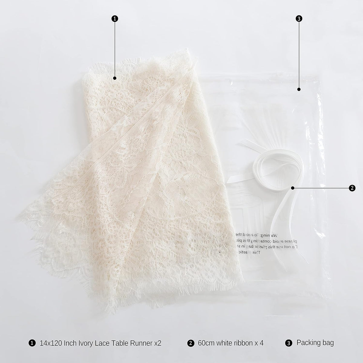 2 Pack Ivory Lace Table Runners 14x120 inch Rectangular Wedding Table Runner Chic Embroidered Chic
