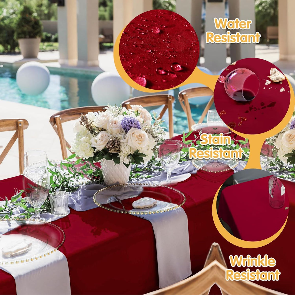 BRILLMAX 8 Pack Burgundy Tablecloths for 8 Foot Rectangle Tables 60 x 126 Inch - 8ft Rectangular