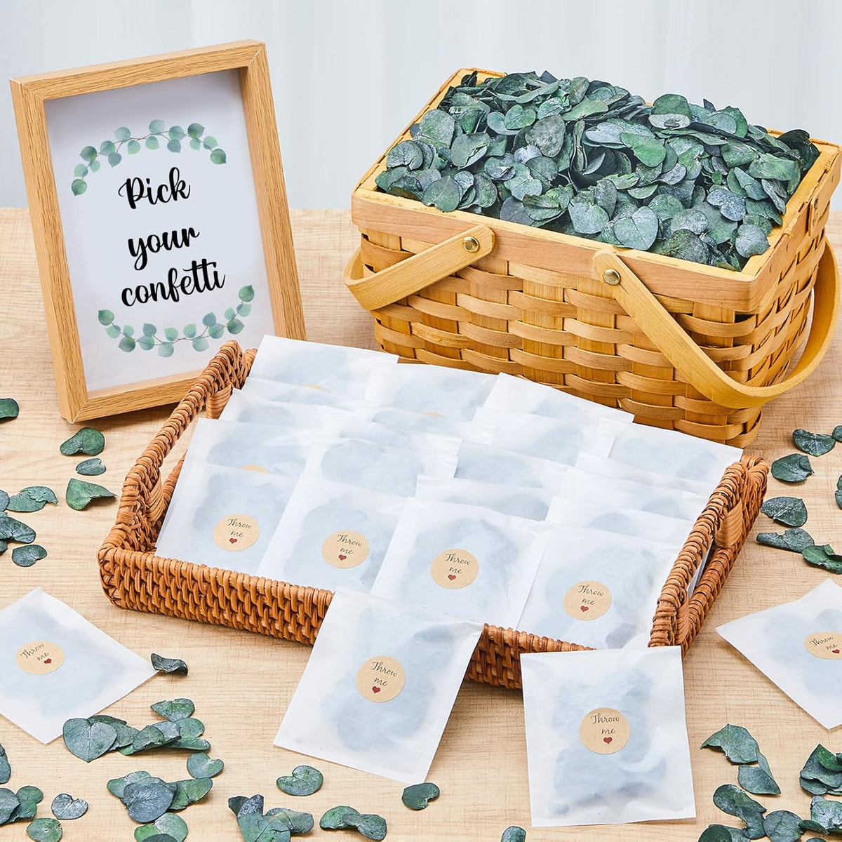 Biodegradable Confetti 10.58 Oz eucalyptus leaves Dried Flower Petals with Throw Me Stickers