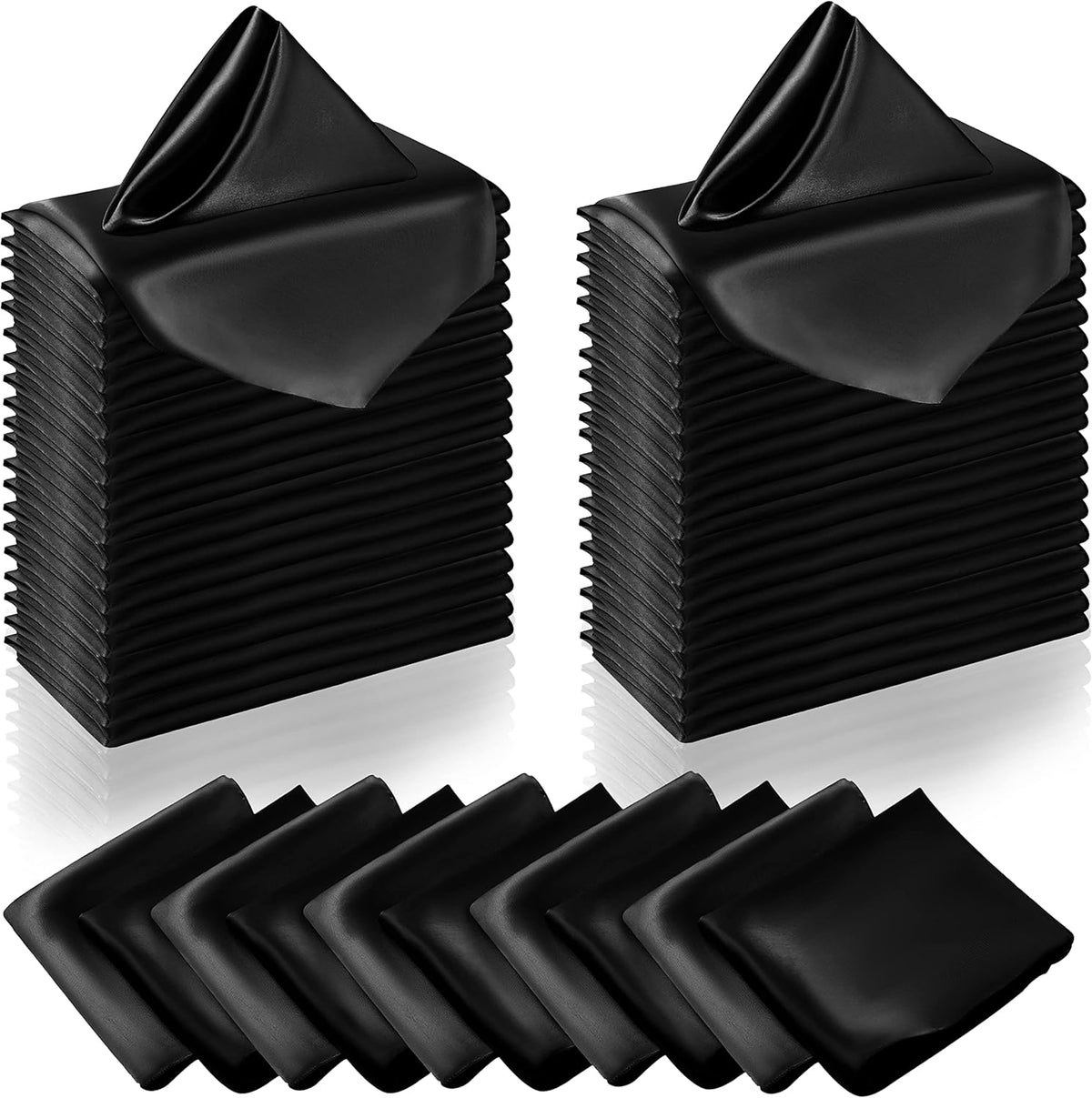 Manyshofu 60 Pieces Black Satin Napkins - 20x20 Inches Cloth Napkins, Square Satin Fabric Napkins
