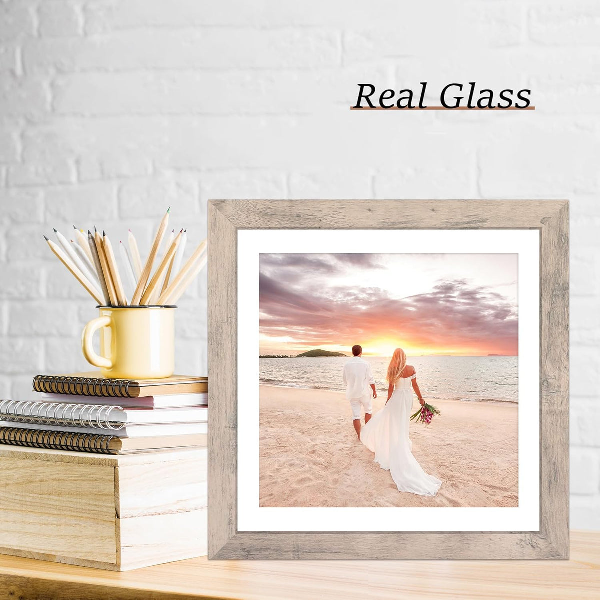 12x12 Picture Frame Set of 4 with Tempered Glass, Smoke Gray Frame Display 10x10 Picture with Mat