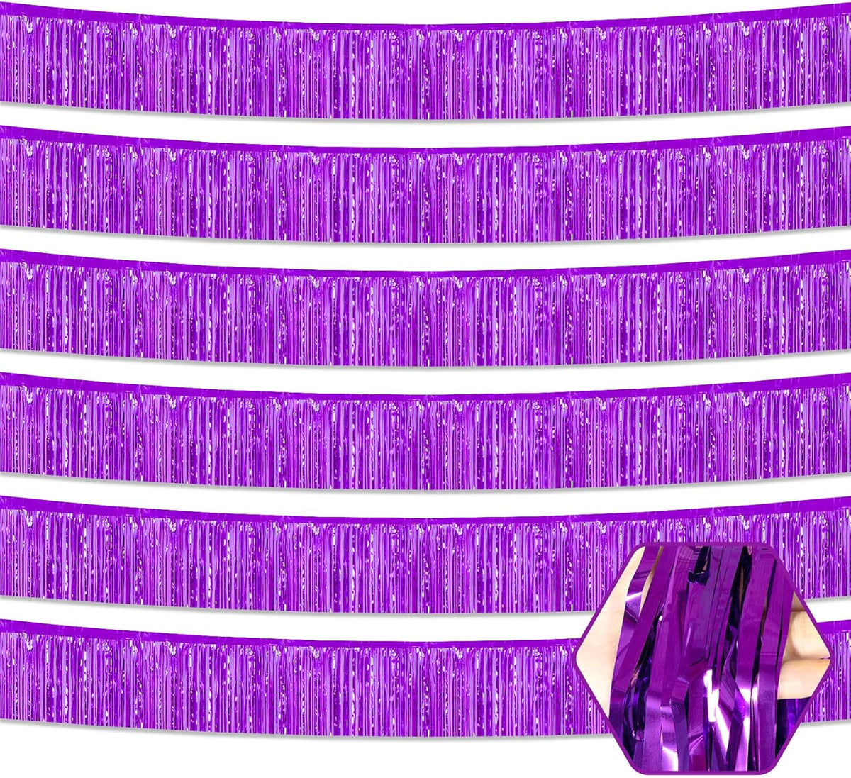 6 Pack 10 Feet Purple Foil Fringe Garland Metallic Tinsel Streamers Banner Wall Hanging Curtain