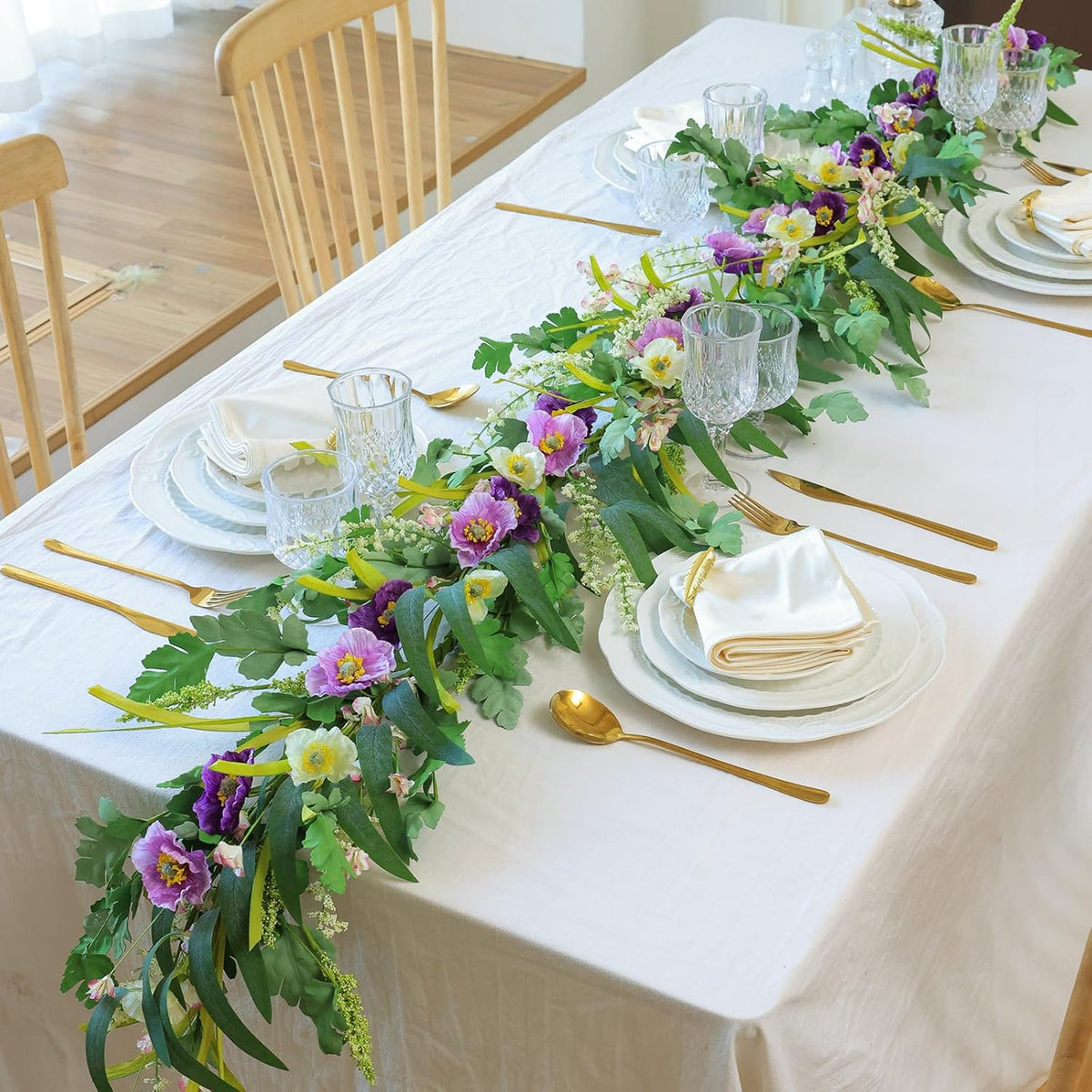 Mizii Purple Artificial Flower Garland 6FT Fake Poppy Floral Garland Hanging Vines Spring Summer