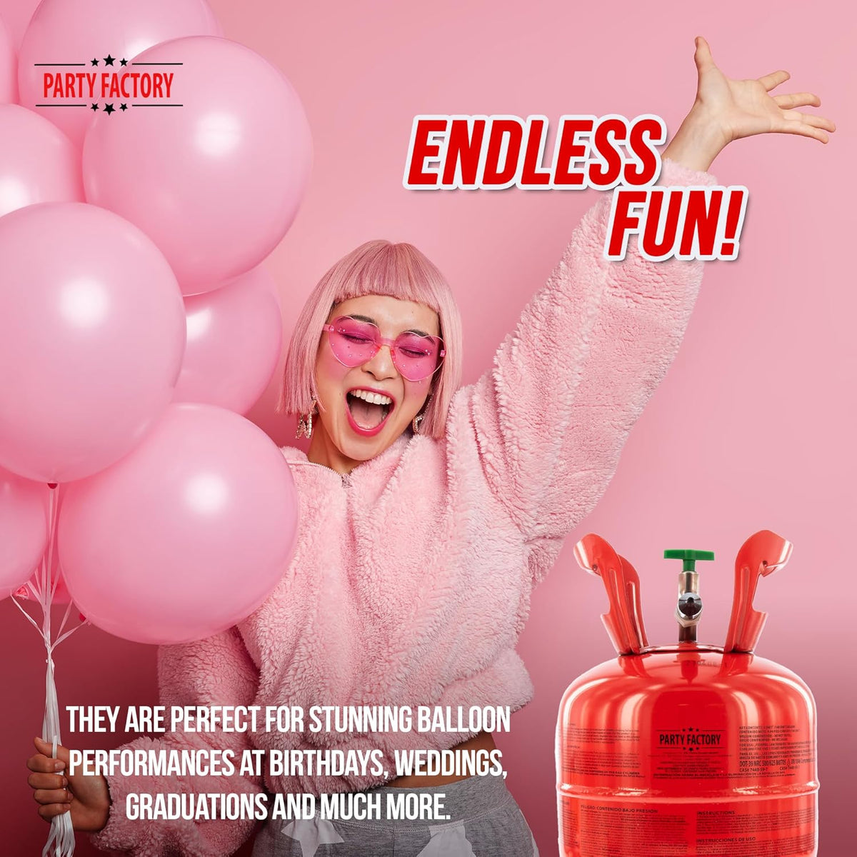 Party Factory set of 3 helium tanks for 20 balloons each, 3 helium cylinders with 5 cu. ft. gas