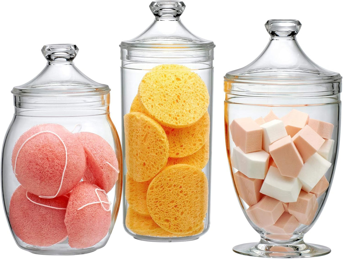 Amazing Abby - Adore - Plastic Apothecary Jars (3-Piece Set, 52/46/46 oz), Acrylic Jars with Lids