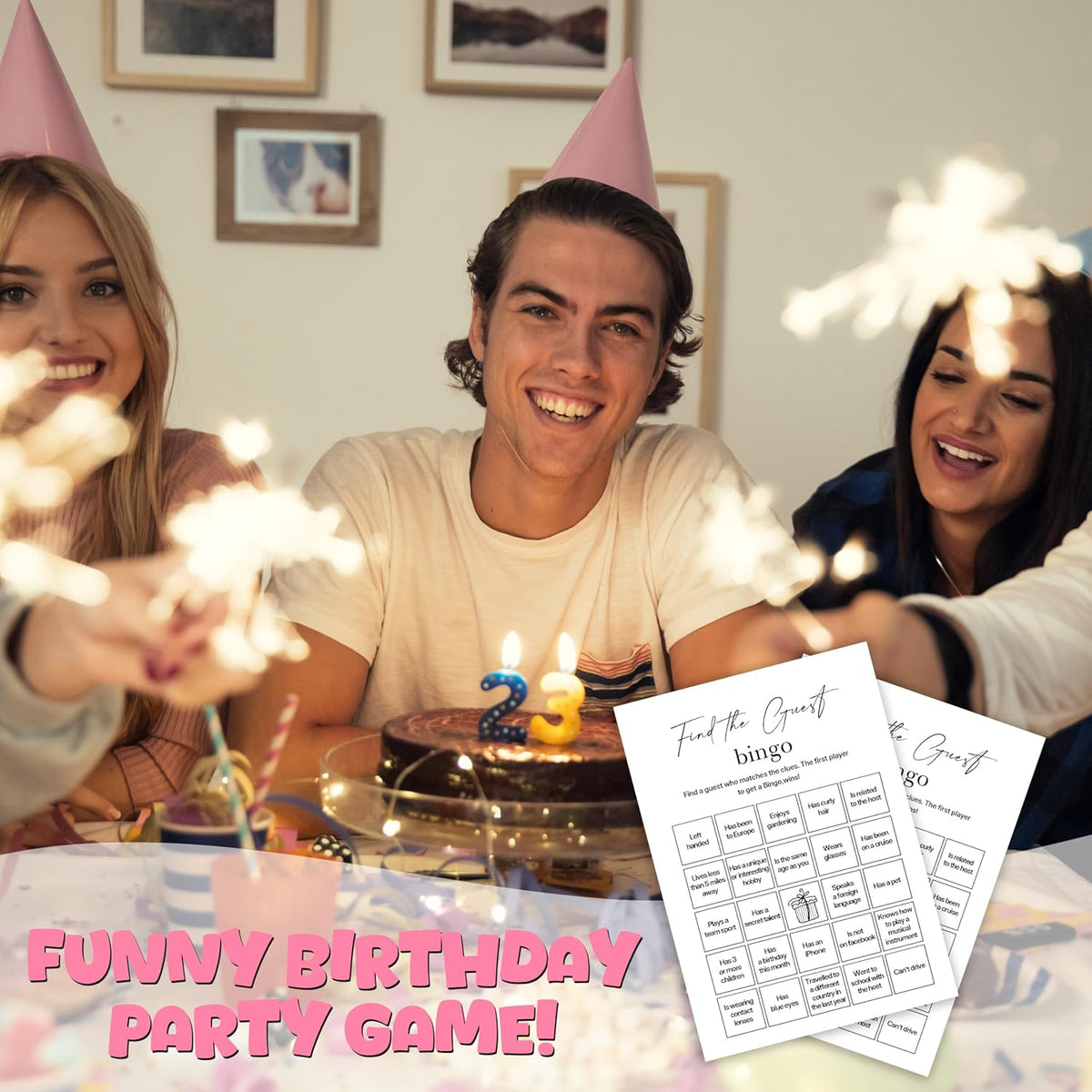 Birthday Party Games, Find The Guest Bingo, 25 Pcs Card Set for Guests, Fun Birthday Game for Teen