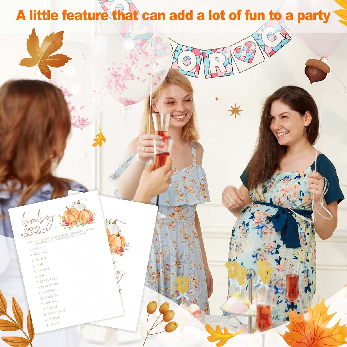 Baby Shower Games, Thanksgiving Baby Word Scramble + 1 Answer Card, 25 Sets Baby Gender Reveal