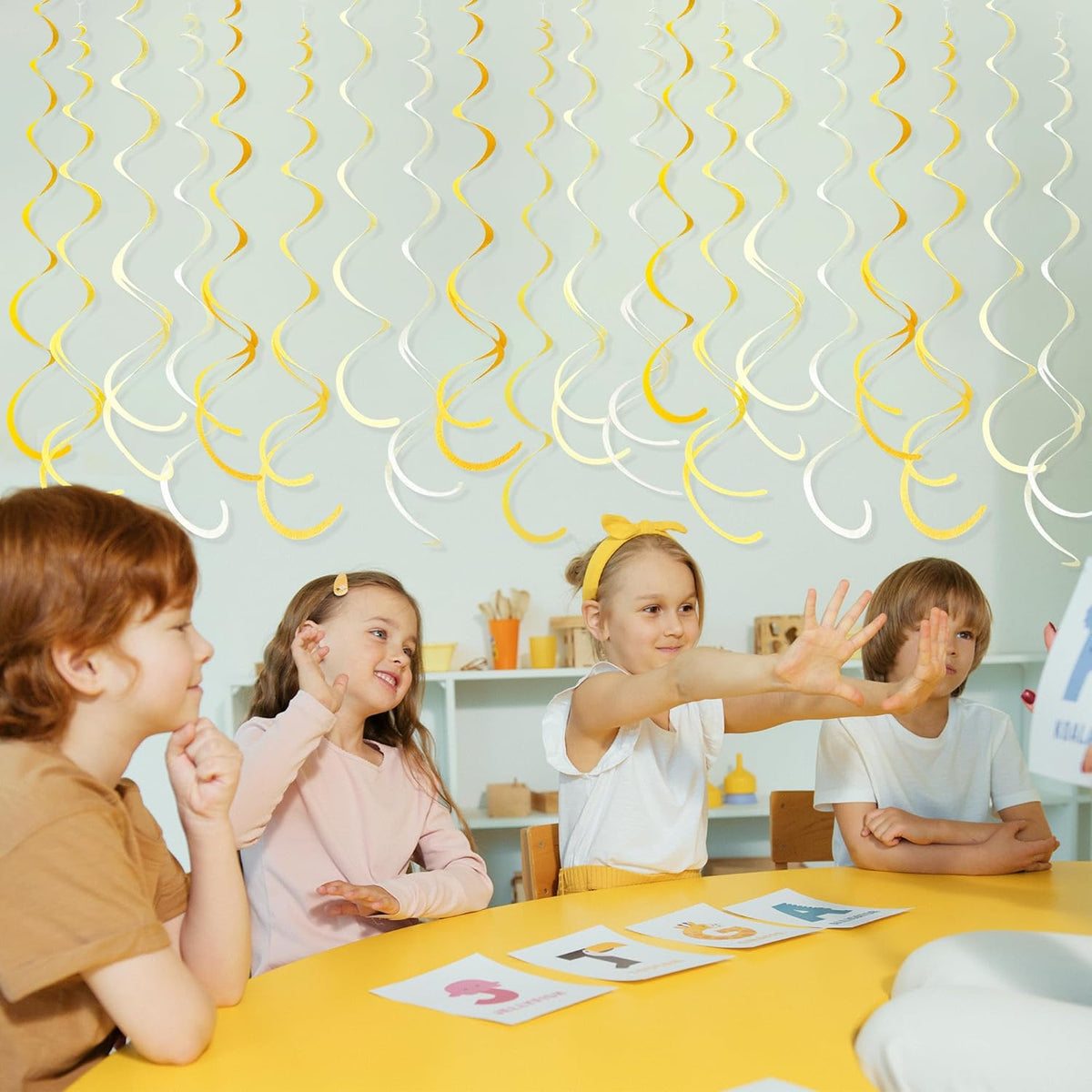 36Pcs Yellow Hanging Swirl Decorations Ombre Yellow Felt Swirl Streamer Spiral Ceiling Decoration