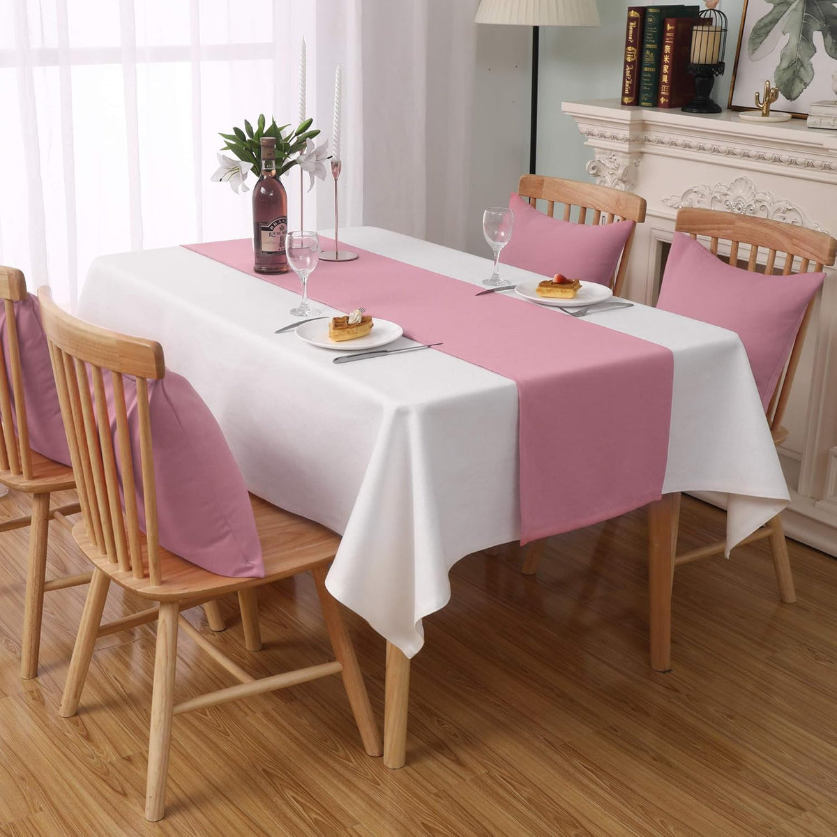 DUALIFE Valentines Day Table Runner 14x72 Inch Pink Table Runner Wedding Anniversary Party Mother's