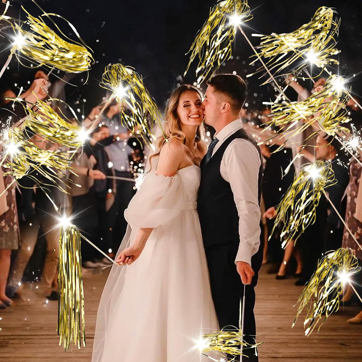 100 pcs Wedding Wands Light up with LED Tinsel Wedding Streamers for Wedding Send off and Greeting