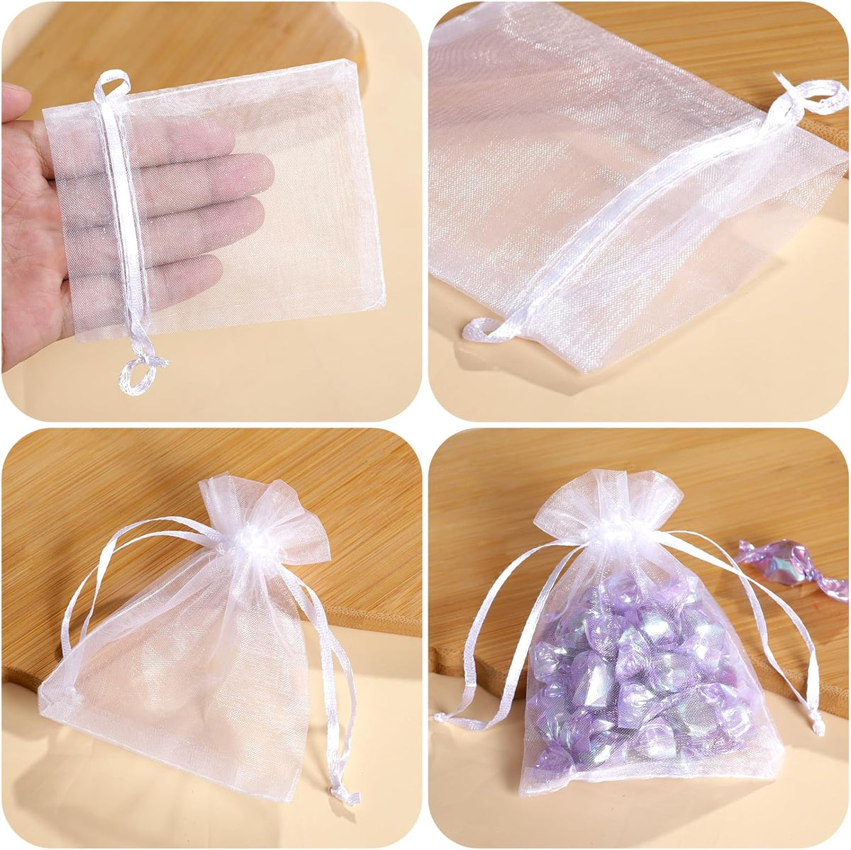100Pcs White Organza Bags, 2x3Inch Sheer Wedding Party Favor Bags with Drawstring, Jewelry Gift