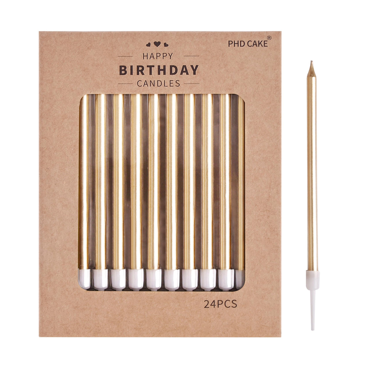 PHD CAKE Champagne Gold Long Thin Metallic Birthday Candles, Cake Candles, Birthday Parties