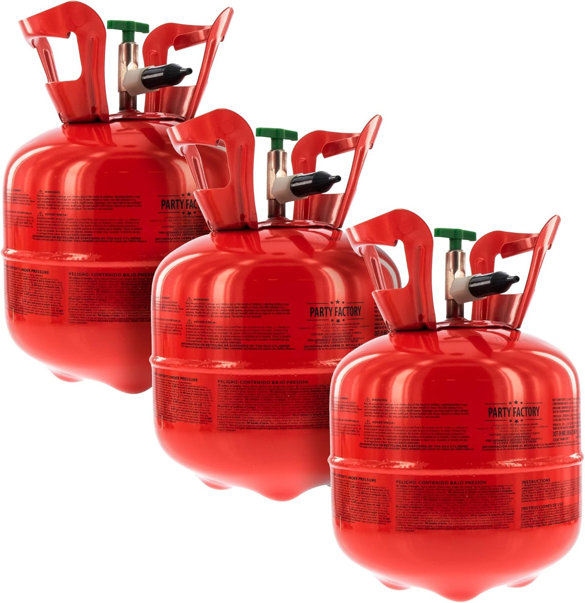 Party Factory set of 3 helium tanks for 20 balloons each, 3 helium cylinders with 5 cu. ft. gas