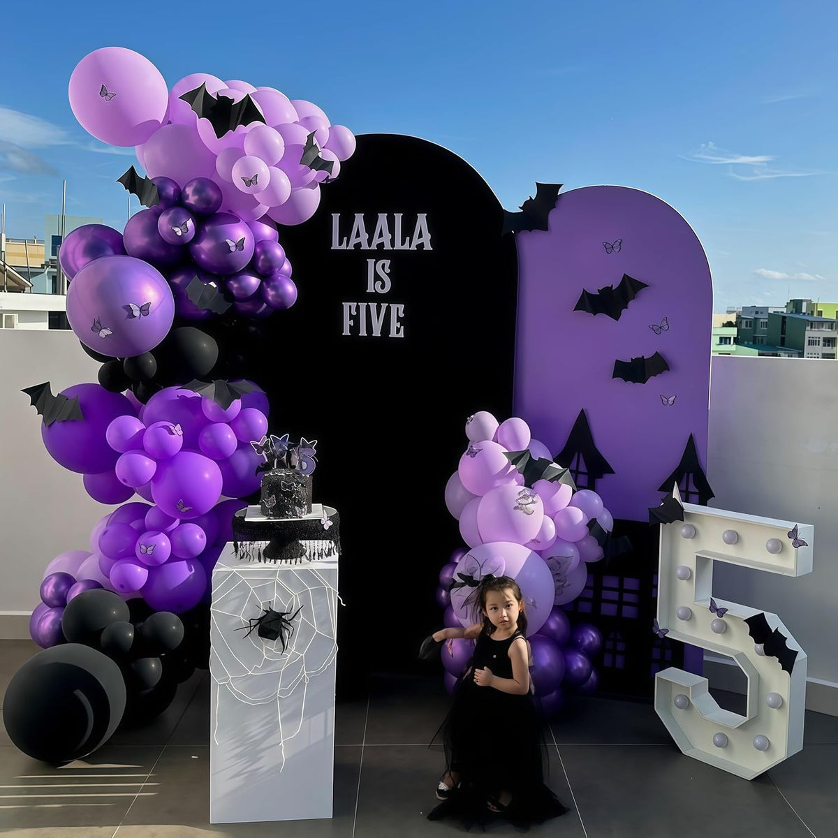 Purple Black Balloons, 12 Inch Dark Purple Light Balloons with Metallic Purple Confetti Latex