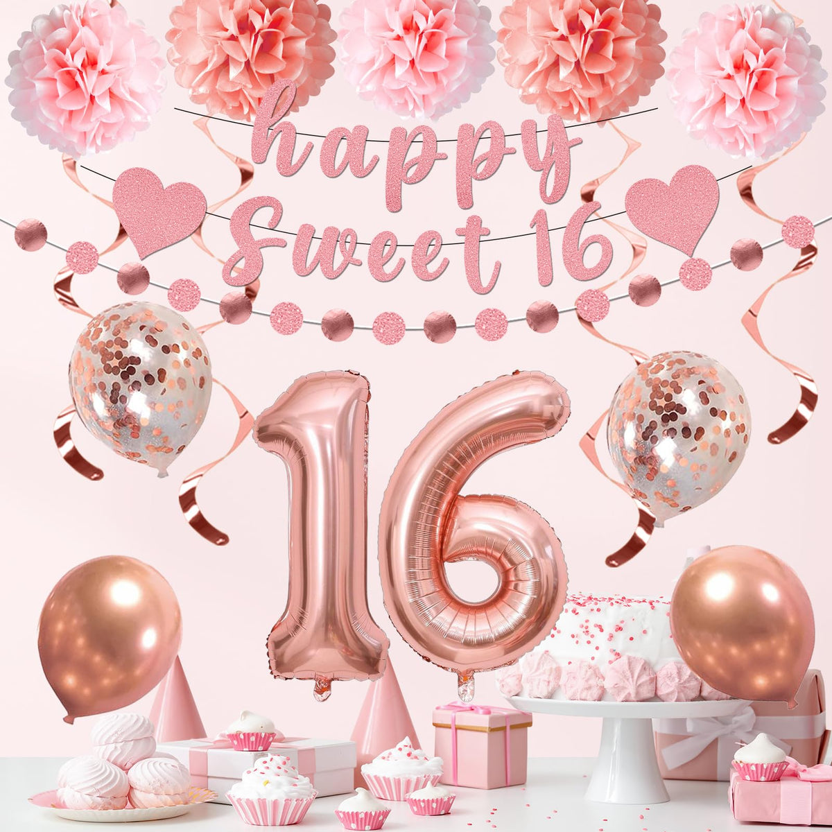 Yatufom 16th Birthday Decorations for Girls, 16th Birthday Party Supplies