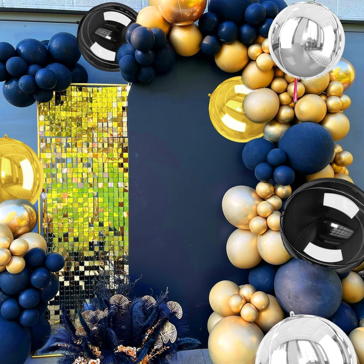 Giant 4D Foil Balloons, 6Pcs Large Metallic Black Gold Silver Round Balloons, 22 Inch Big Round