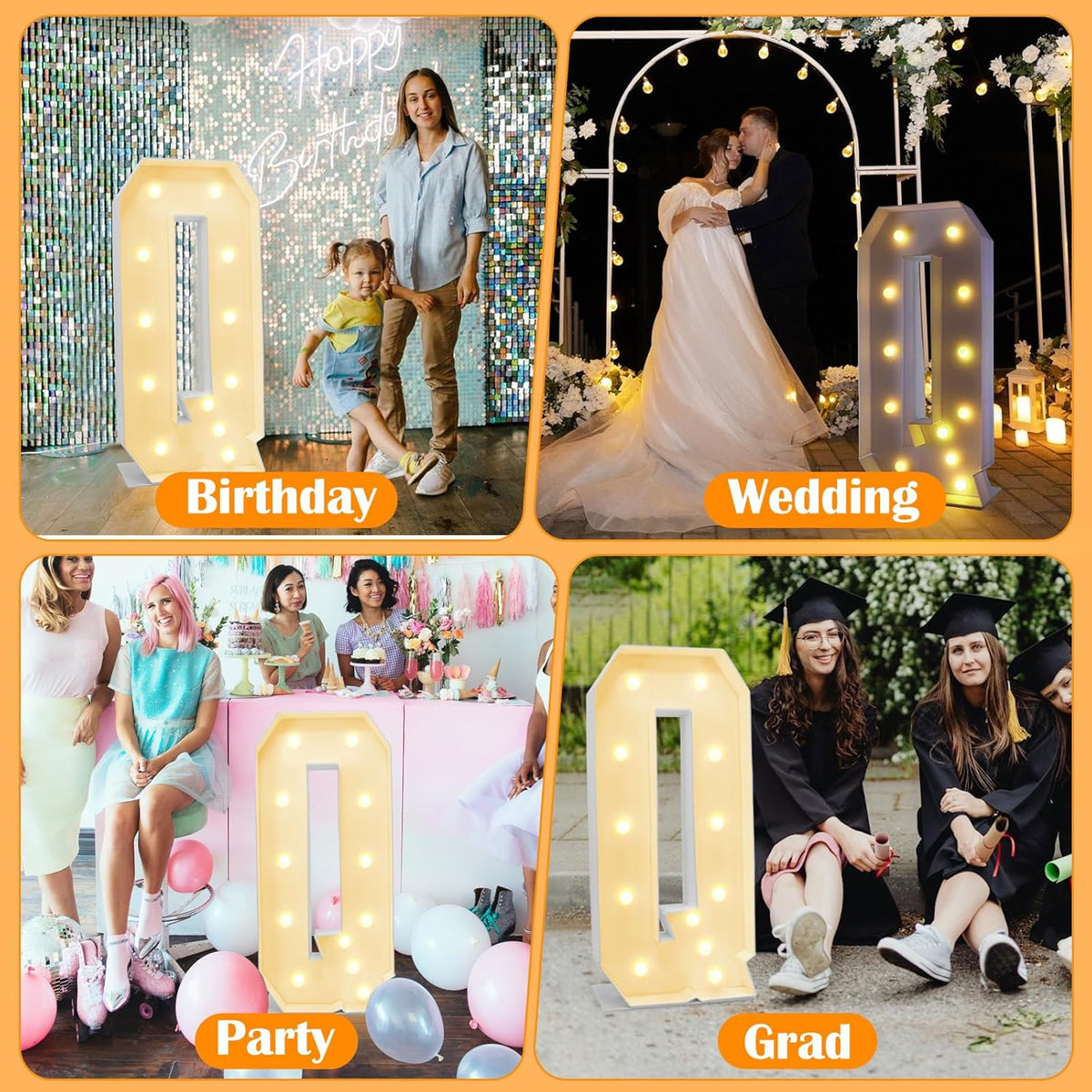 4ft Marquee for Letters Q, Large Light up Letters, Multifunctional Large Marquee for Letters 4 Feet