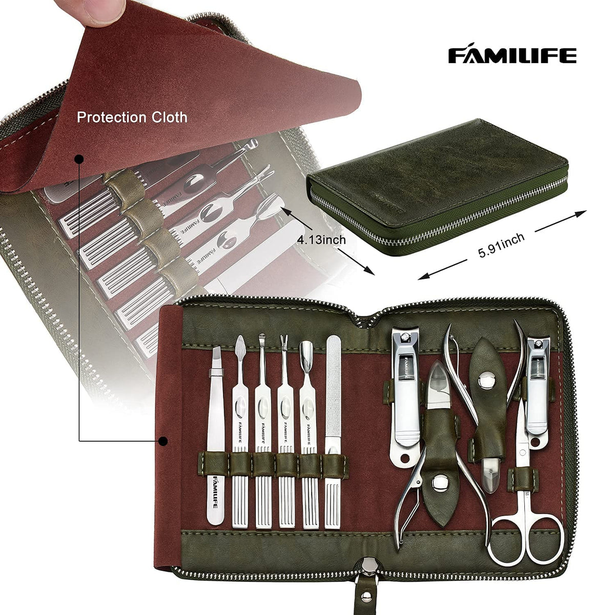 FAMILIFE Manicure Set, Professional Manicure Kit Nail Clippers Set 11 in 1 Stainless Steel Nail