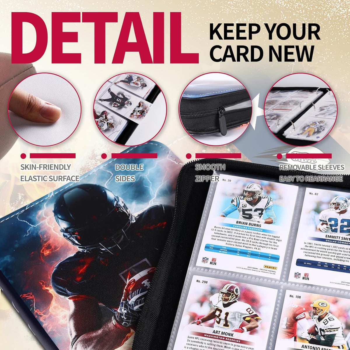 Football Card Binder 1080 Pockets, Ultimate Trading Card Ablums with 60 Page Removable Sleeves to