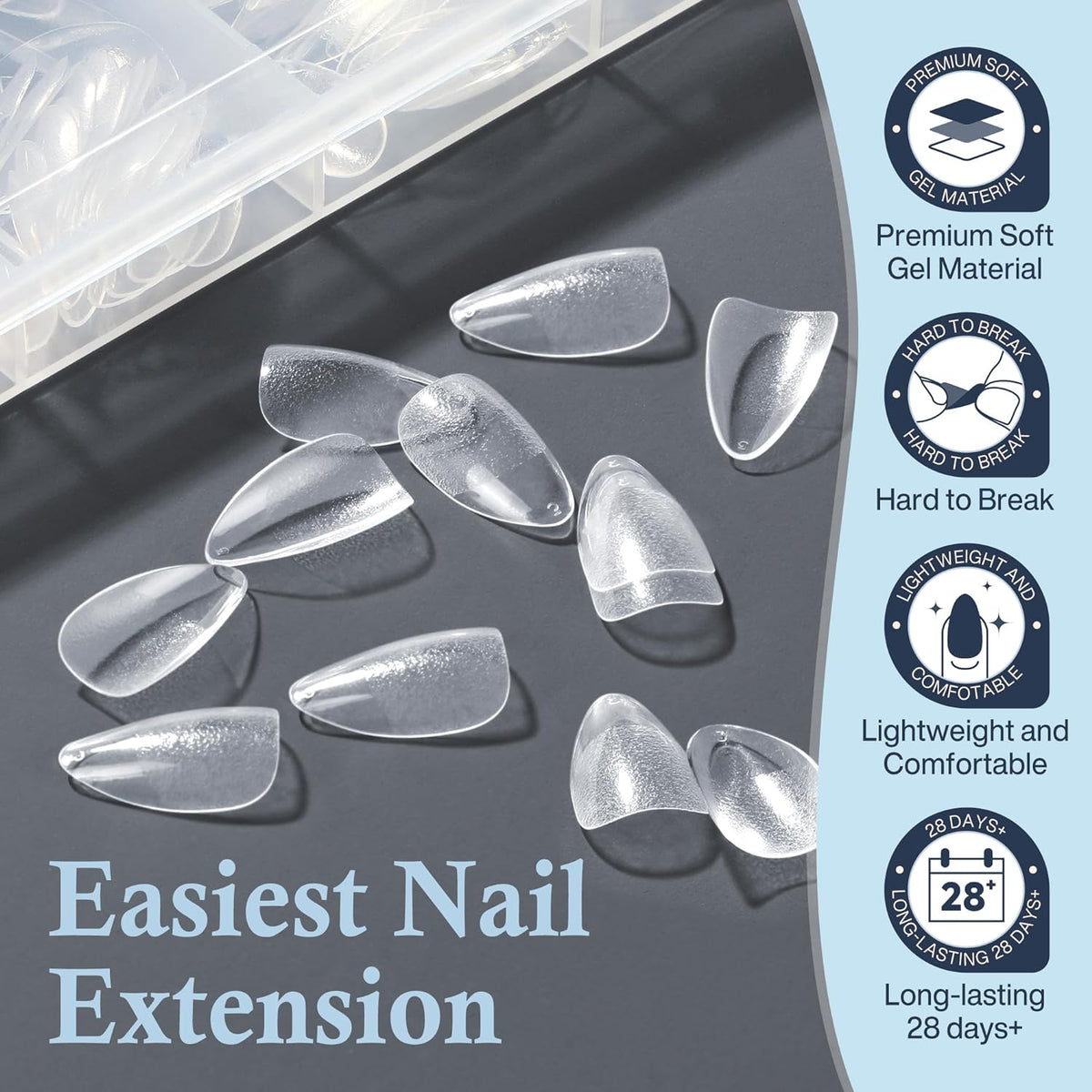 Short Almond Fake Nails, 360pcs Soft Gel Pre-Shaped Acrylic Nail Tips, Half Matte Full Cover Clear