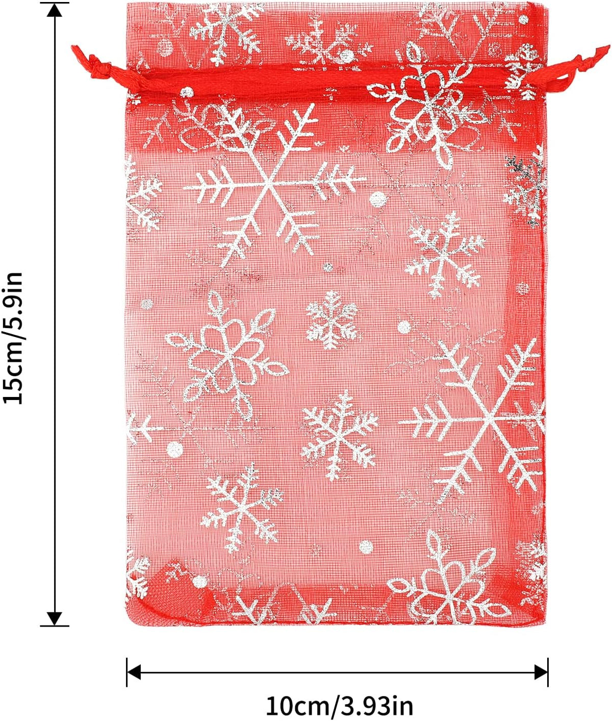 jijAcraft 4x6 Inch Christmas Organza Bags - 50Pcs Red Snowflake Gift Bags with Drawstring, Xmas